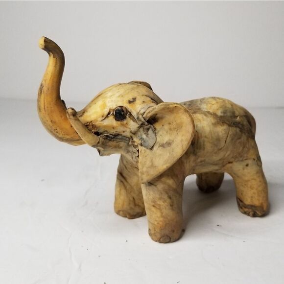 VTG Crushed oyster  Handmade Elephant Figurine Statue Marbleized trunk raised - Picture 1 of 13